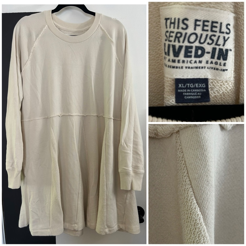 American Eagle XL Off-White Cream Sweatshirt Dress Skirted Bottom